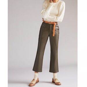 Anthropologie Avec Les Filles Brown Green Faux Leather Crooped Pants Size Small